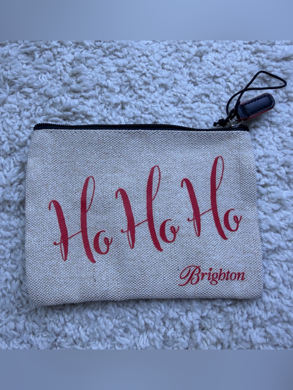 Brighton Natural Canvas Pouch with Red Holiday Script NEW - Picture 3 of 6